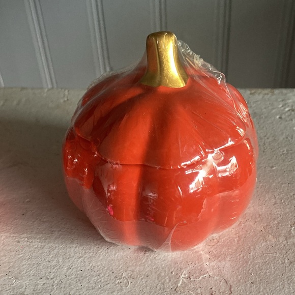 NWT- Set of 3- Orange Porcelain Decorative Pumpkins with Lids & Gold Stems - Picture 9 of 17